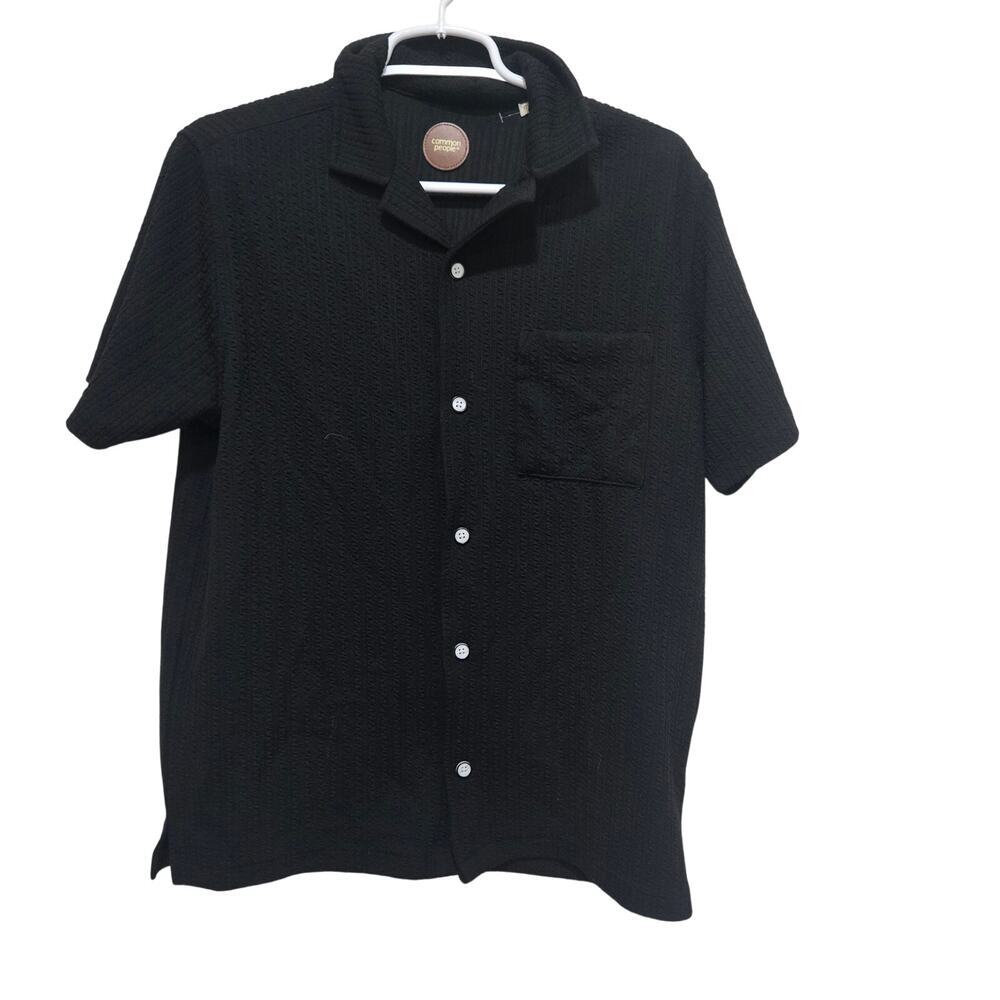 Common People Black Textured Button Down Shirt Mens Small Stretch